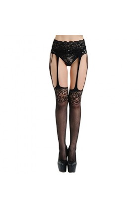 Womens Sexy Lingerie Net Lace Garter Belt Top Thigh Stocking Pantyhose Escarpins Blanc Talon Carré Black, One Size 