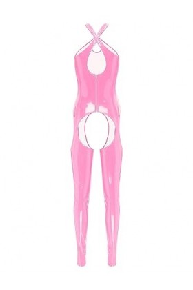 YUUMIN Sexy Femme Wetlook Combinaison Faux Cuir PVC Latex Sans Manches Catsuit Sans Entrejambe Bodysuit Jumpsuit Costume Carn