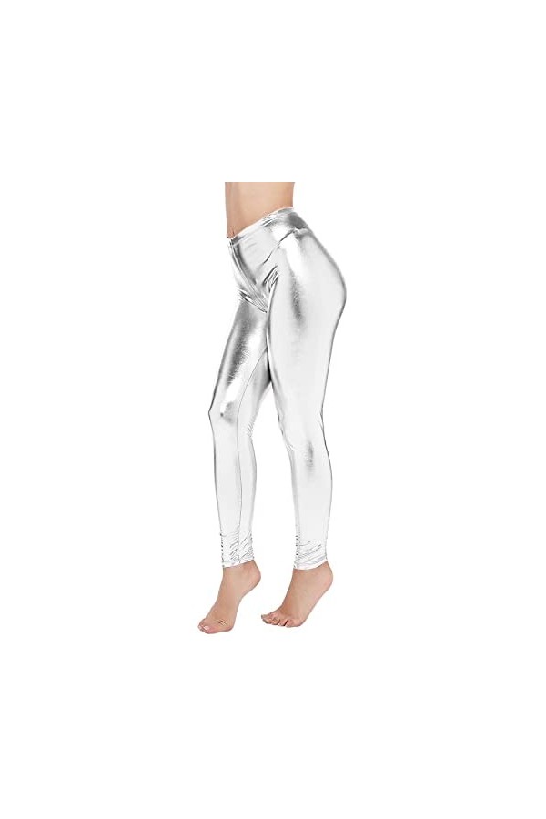 KBOPLEMQ Pantalon en cuir stretch skinny pour femme - Taille haute - Collants lisses en cuir synthétique - Laqué - Effet moui