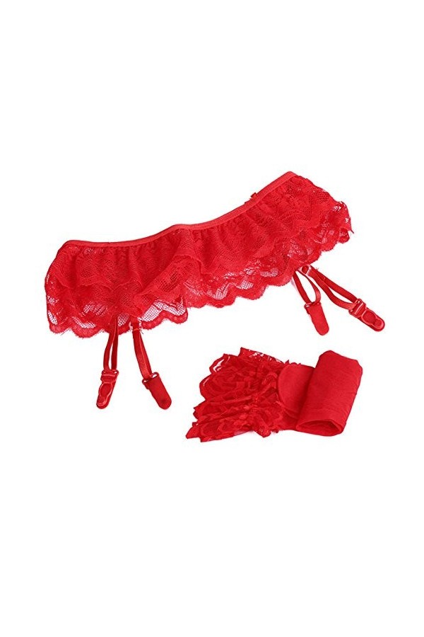 TDEOK Collier Femme Noir Sexy Top Jarretelles + Cuisse Hauts Dentelle Bas Femme Ceinture Jarretière Lingerie Bas Jarretelles,