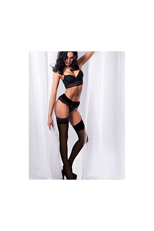 Geyoga 3 Sets de Bas et Porte-Jarretelles en Dentelle Femme Halloween Set de Jarretière et Bas de Cuisse Noir Blanc Rouge