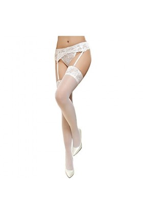 APIKA Porte-jarretelles Dentelle Hosiery Sexy Cuisse Haute Bas - Blanc - XL