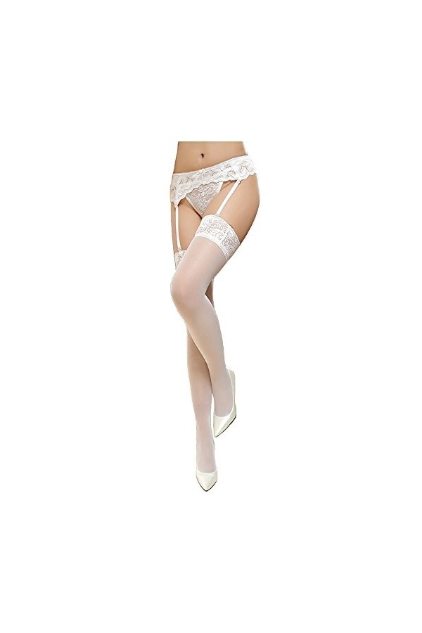 APIKA Porte-jarretelles Dentelle Hosiery Sexy Cuisse Haute Bas - Blanc - XL
