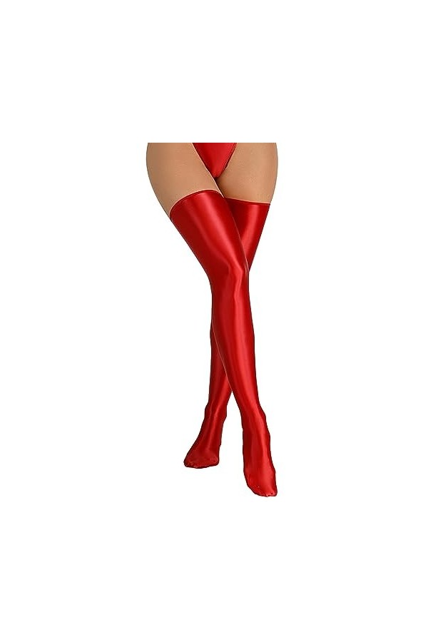Bas Autofixant Cuir Femme Sexy Collant Brillant Chaussettes Haute Lingerie Sexy Cosplay Clubwear Noir