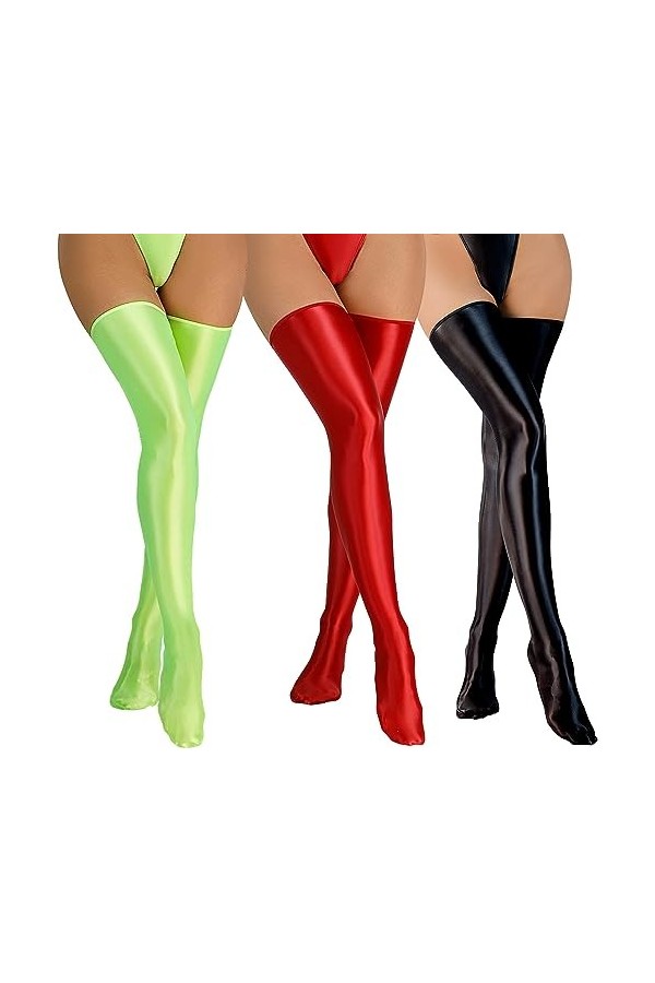 Bas Autofixant Cuir Femme Sexy Collant Brillant Chaussettes Haute Lingerie Sexy Cosplay Clubwear Noir