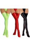 Bas Autofixant Cuir Femme Sexy Collant Brillant Chaussettes Haute Lingerie Sexy Cosplay Clubwear Noir