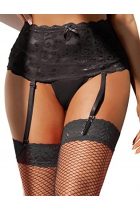 Femme Porte-jarretelle Sexy Grande Taille Haute Dentelle Transparente Bas Porte Jarretelles Guepiere Ensemble Bas et Jarretiè