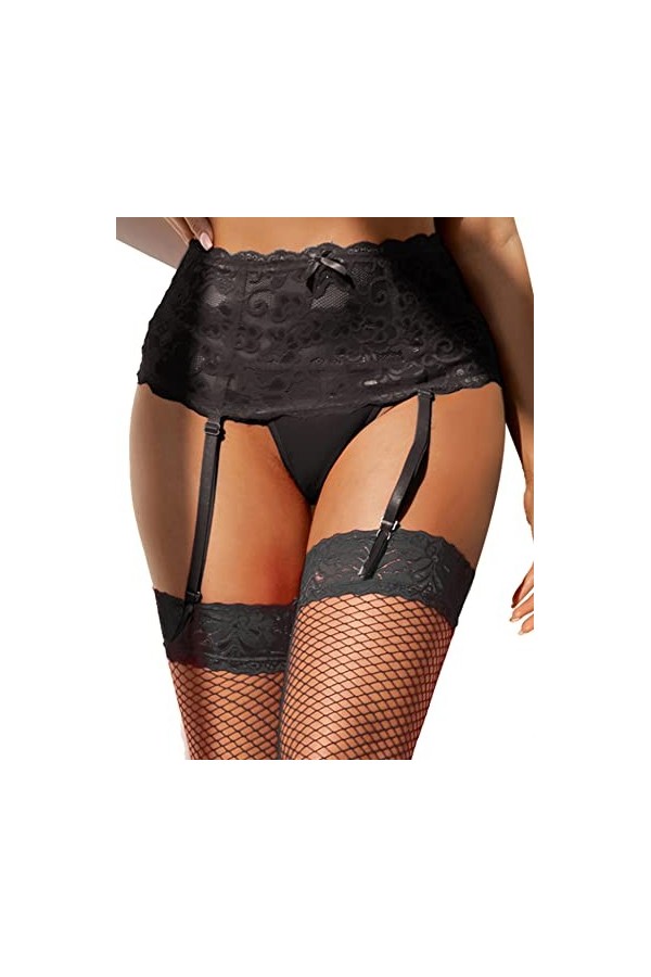 Femme Porte-jarretelle Sexy Grande Taille Haute Dentelle Transparente Bas Porte Jarretelles Guepiere Ensemble Bas et Jarretiè
