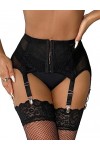 comeondear Porte-Jarretelles Sexy Femme Dentelle Porte Jarretelle Transparent avec 6 Pince Métallique Jarretelles Noir Jarret