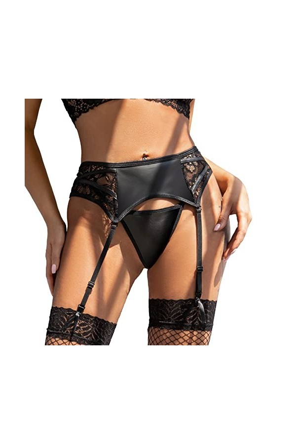 ohmydear Femme Porte-jarretelles Sexy Ensemble Porte Jartelle Dentelle Guepiere Porte Jartelle Sexy Grande Taille Haute Noir 