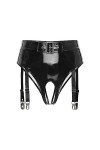 Freebily Femme Bas Porte-Jarretelle G-String Culotte Transparent Dentelle Simili Cuir Brillant Jarretière Ajustable Bas Linge