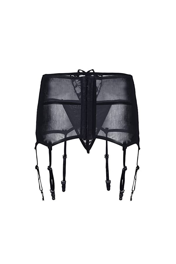 Freebily Femme Bas Porte-Jarretelle G-String Culotte Transparent Dentelle Simili Cuir Brillant Jarretière Ajustable Bas Linge