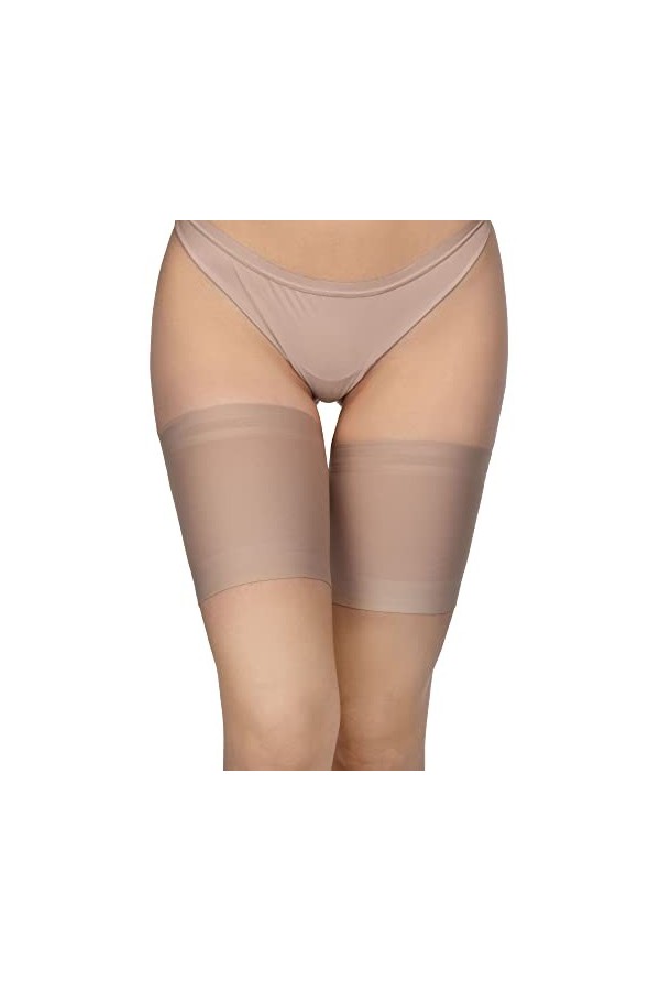 ANNES Bandes élastiques de cuisse anti-frottement Pour femme Doublure satin et dentelle Silicone antidérapant - Beige - X-Lar