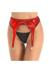 TiaoBug Porte-Jarretelles Cuir Femme Sexy Jarretières avec 4 Pinces Brillantes pour Bas Lingerie Mariage Danse Clubwear Rouge