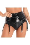 TiaoBug Porte-Jarretelles Cuir Femme Sexy Jarretières avec 4 Pinces Brillantes pour Bas Lingerie Mariage Danse Clubwear Rouge