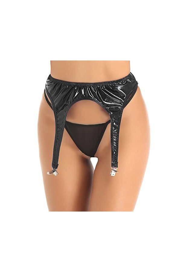 TiaoBug Porte-Jarretelles Cuir Femme Sexy Jarretières avec 4 Pinces Brillantes pour Bas Lingerie Mariage Danse Clubwear Rouge