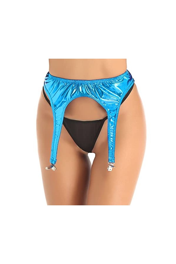 TiaoBug Porte-Jarretelles Cuir Femme Sexy Jarretières avec 4 Pinces Brillantes pour Bas Lingerie Mariage Danse Clubwear Rouge