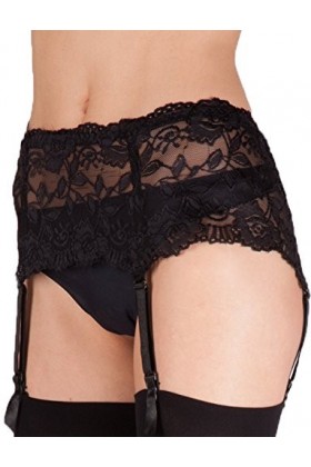Yummy Bee - Silky Porte-Jarretelles Large en Dentelle + Bas Resille Bordure Dentelle - Grande Taiiles Noir,44 
