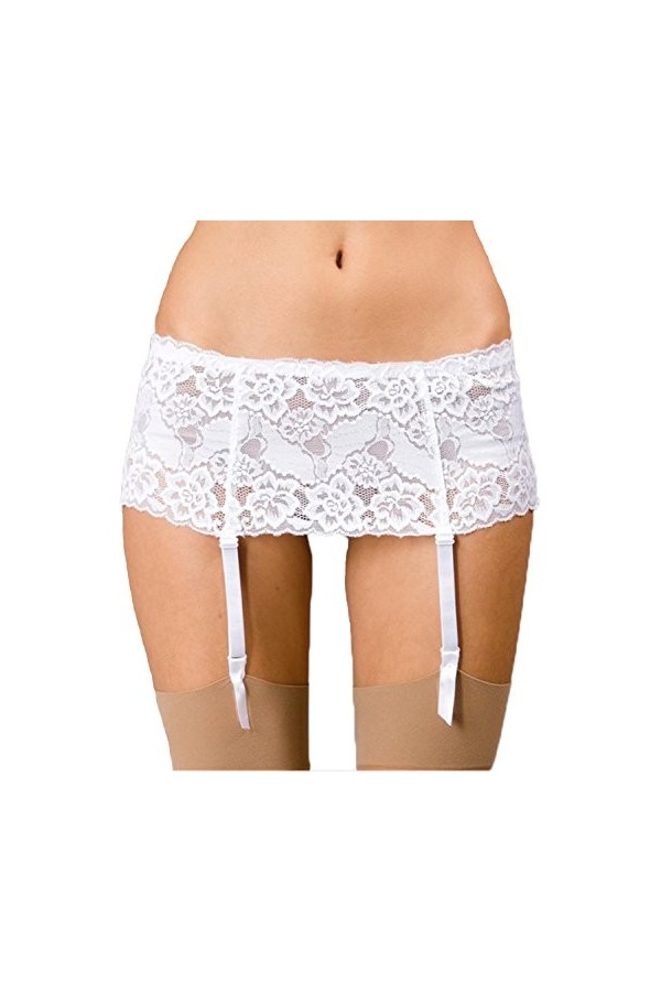 Yummy Bee - Silky Porte-Jarretelles Large en Dentelle + Bas Resille Bordure Dentelle - Grande Taiiles Noir,44 