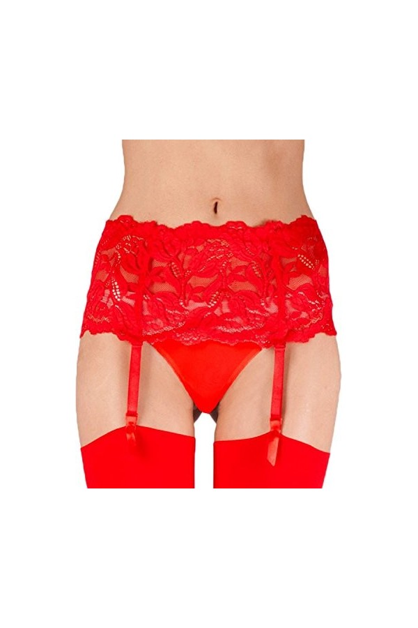 Yummy Bee - Silky Porte-Jarretelles Large en Dentelle + Bas Resille Bordure Dentelle - Grande Taiiles Noir,44 