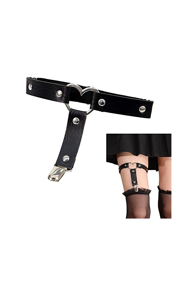 Porte Jarretelle,Porte Jarretelle Noir,Style en Forme de Cœur Jarretière,Jarretière Cuisse,Harnais de Jambes Femme Jarretière