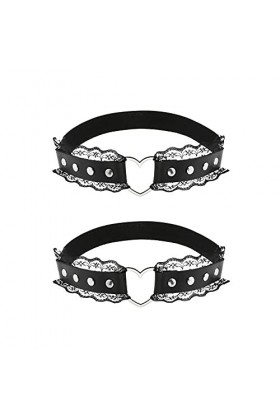 alisikee Lot de 2 jarretelles élastiques réglables en forme de cœur en dentelle pour femme, noir, taille unique