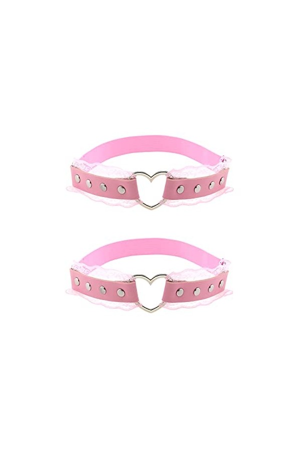 alisikee Lot de 2 jarretelles élastiques réglables en forme de cœur en dentelle pour femme, noir, taille unique