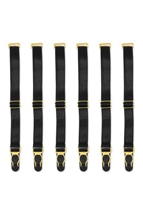 Satini Réglable Métal Clip Porte-jarretelles Ceinture Lingerie Sangles Noir - Or, 6 Sangles 