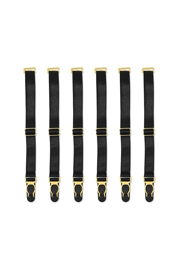 Satini Réglable Métal Clip Porte-jarretelles Ceinture Lingerie Sangles Noir - Or, 6 Sangles 