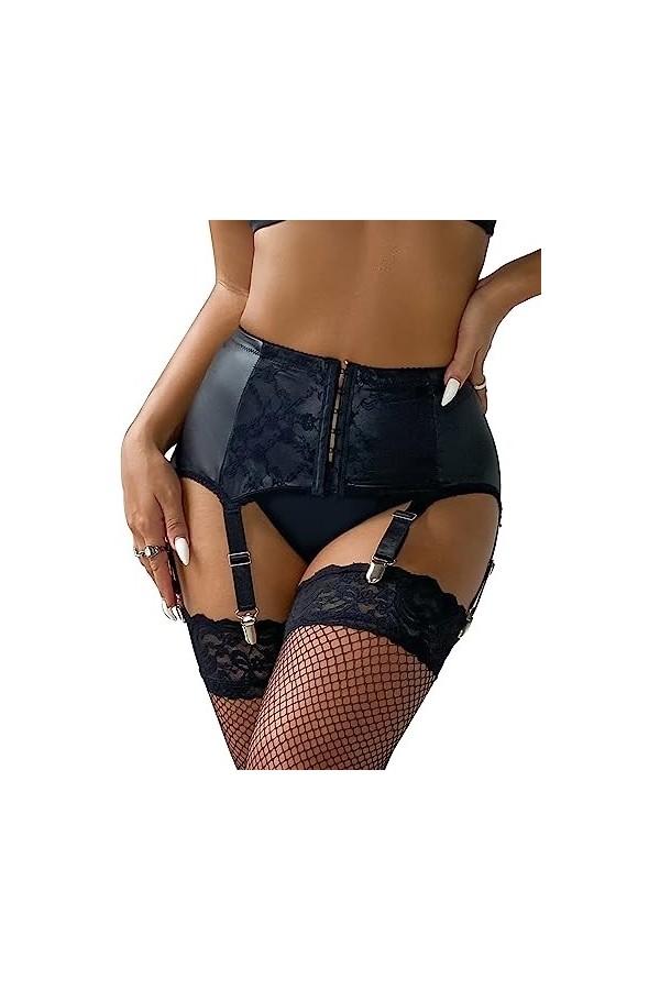 Femme Porte-Jarretelles Cuir Sexy Mesh Bas Porte Jarretelle Lingerie Ensemble【Nouveau 2023】 Dentelle de Charme pour Femme Gra