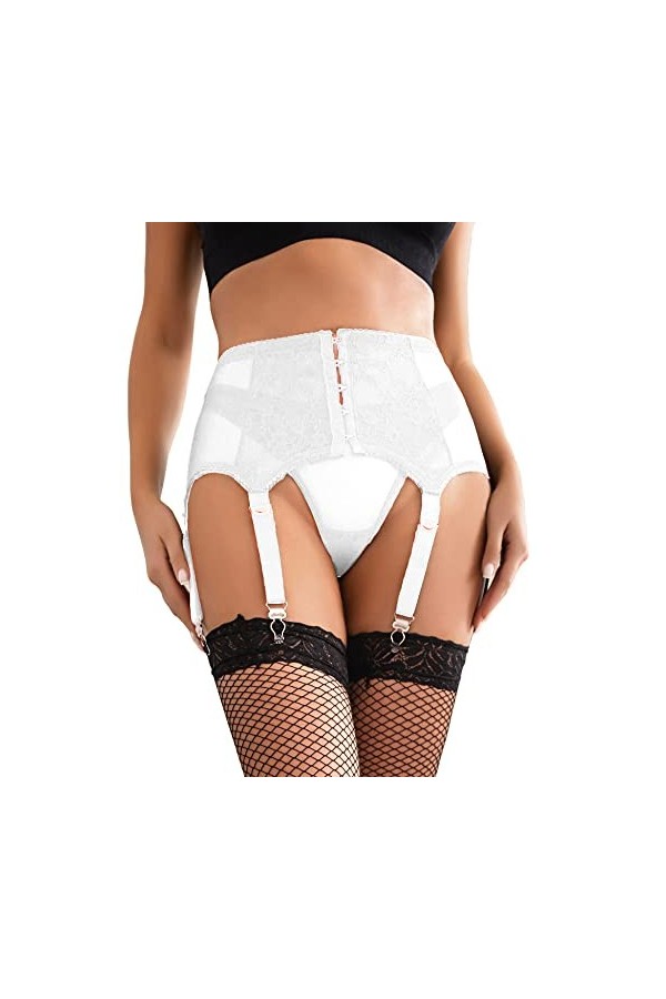 ohyeahqueen Femme Porte-Jarretelles Grande Taille Respirante Jarretelles 6 Sangles Ajustables avec G-String Bleu XL-XXL