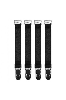 Satini Métal Clip Porte-jarretelles Ceinture Lingerie Sangles Noir - Argent, 4 Sangles 