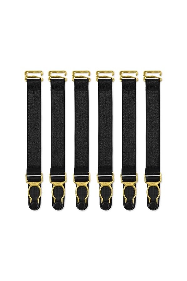 Satini Métal Clip Porte-jarretelles Ceinture Lingerie Sangles Noir - Argent, 4 Sangles