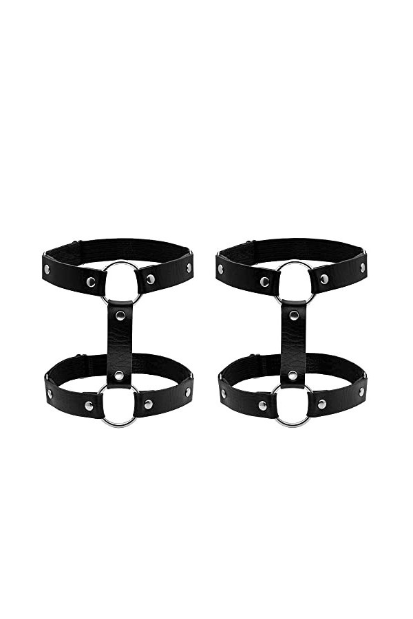 JJDreams Jarretière Cuisse Cuir Harnais Femme Porte-jarretelles Jambe Gothique Choker Noir