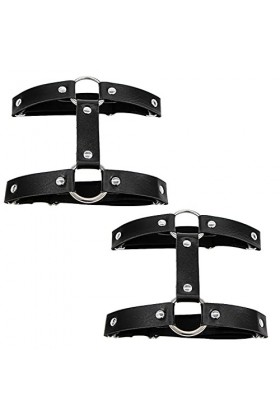 Aabellay 2PCS Double Rangée Jarretelles Anneau Jambe Gothique Jambe Élastique Punk Harnais Porte-Jarretelles Réglable avec 2 