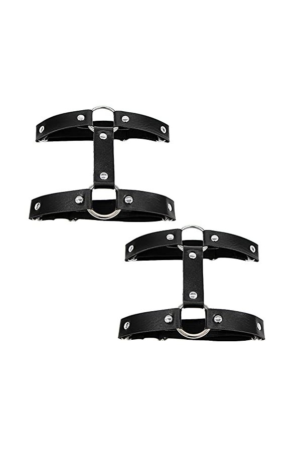 Aabellay 2PCS Double Rangée Jarretelles Anneau Jambe Gothique Jambe Élastique Punk Harnais Porte-Jarretelles Réglable avec 2