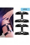Aabellay 2PCS Double Rangée Jarretelles Anneau Jambe Gothique Jambe Élastique Punk Harnais Porte-Jarretelles Réglable avec 2