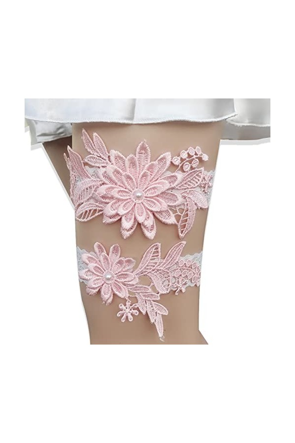 Hoshisea 2 Pièces Jarretelles élastiques en Dentelle de Fleurs, Jarretière de Mariage pour Dames, Convient aux Mariées, Demoi
