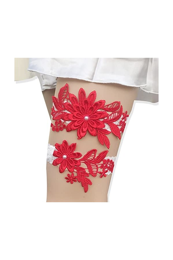 Hoshisea 2 Pièces Jarretelles élastiques en Dentelle de Fleurs, Jarretière de Mariage pour Dames, Convient aux Mariées, Demoi