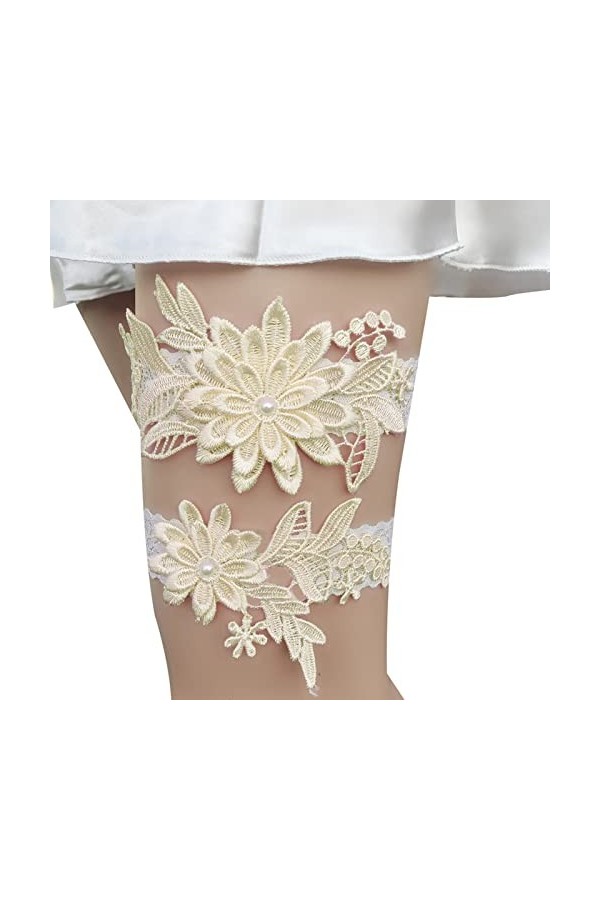 Hoshisea 2 Pièces Jarretelles élastiques en Dentelle de Fleurs, Jarretière de Mariage pour Dames, Convient aux Mariées, Demoi