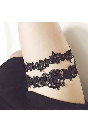 Ensemble de jarretelles de mariage en dentelle extensible pour mariée noir 