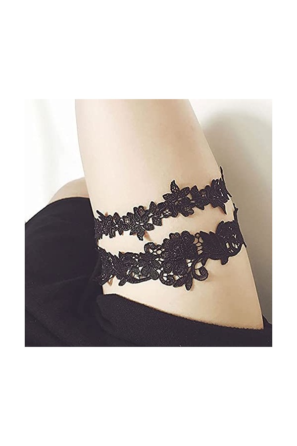 Ensemble de jarretelles de mariage en dentelle extensible pour mariée noir