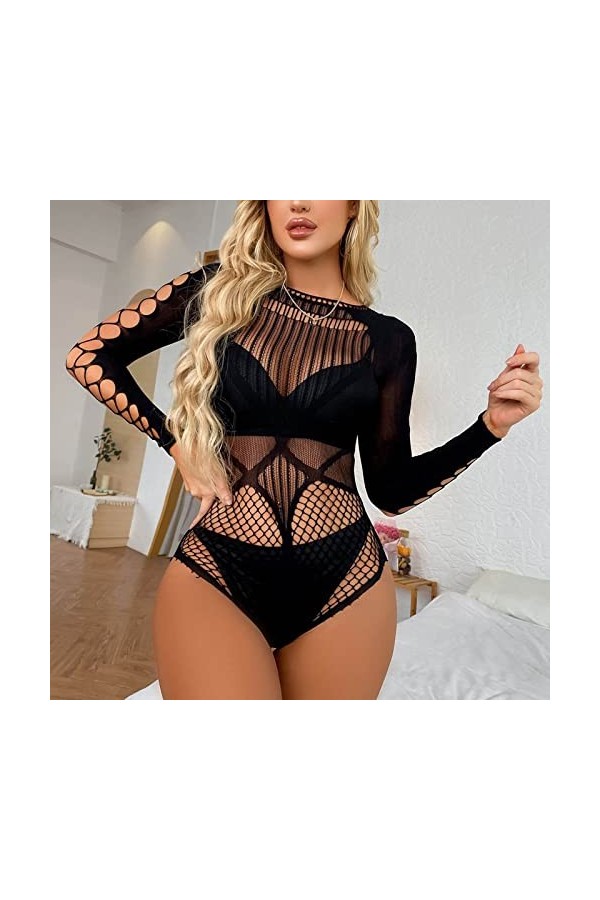 Générique Bodystocking Ouvert Entrejambe Mesdames Sexy Creux Net Bas Sexy Body Net Vêtements Tenue Sexy Femme Coquine Hot B-