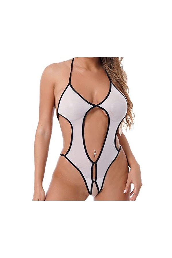 Ensemble string pour femme - 1 pièce - Dos nu - Dos nu - Dentelle - Chemise de nuit - Filet de pêche sexy - Sous-vêtements de