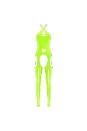 JEATHA Combinaison Wetlook Femme Sexy Bodysuit Cuir Verni Jumpsuit Pantalon Moulant Catsuit Tenue Soirée Carnaval Disco Clubw