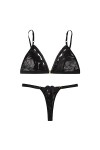 Womens Sexy Lace Unwired Bra String Tentation Three Point Lingerie Set Lingerie Fantaisie Black, S 