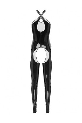YUUMIN Sexy Femme Wetlook Combinaison Faux Cuir PVC Latex Sans Manches Catsuit Sans Entrejambe Bodysuit Jumpsuit Costume Carn
