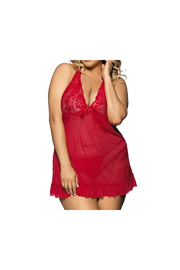Générique 2PCS Femmes Abeille Negligee Lingerie Sexy Dentelle Plus Taille Nightwea sous-vêtements Lingerie pour Grosse Red,
