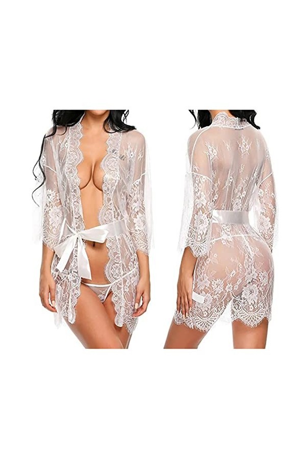 Lingerie sexy pour femme avec soutien-gorge et ceinture en dentelle à manches longues pour femme, Noir , L