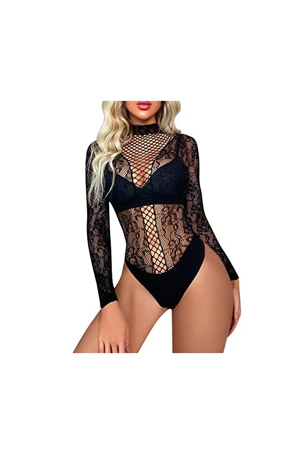Lingerie Sexy Femme Coquine Hot Grande Taille Maille à Manches Longues Bas séduisant Manteau en Maille Sexy serré W572 Ouvert